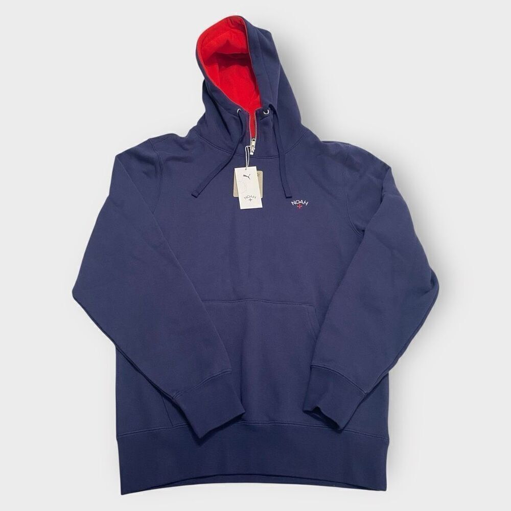 Puma x Noah Mens Quarter-Zip Navy Red French Terry Hoodie size Small New
